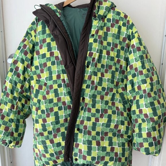 Uniqlo x Marni Oversized Down Hooded Coat Green Hand-Drawn Print S 4-10 - Picture 7 of 10